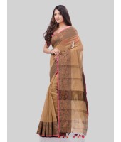 DESH BIDESH Women`s Cotton Handloom Cotton Silk Saree Gulab Work With Blouse Piece(Gold)